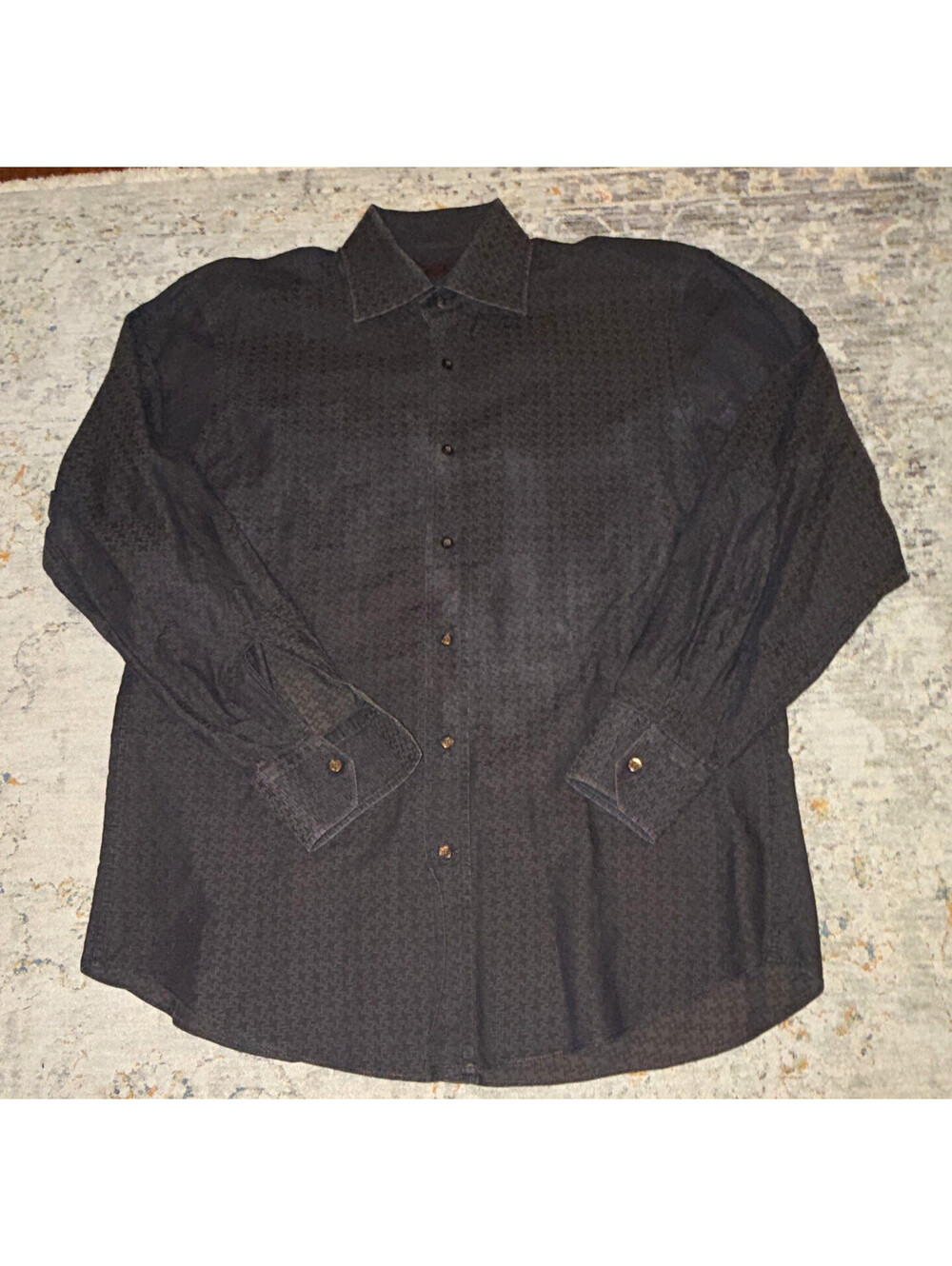 Etro Black Men's 41 Geometric Collared Button-Front Long Sleeve Dress Shirt A402